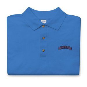 PokeGang Men's Blue Short Sleeve Button Up Purple Logo Sport Polo Shirt Size S